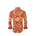 thumbnail image 2 of Men PREMIERE Long Sleeve Button Down Dress Shirt Red Gold Floral Design, 2 of 3