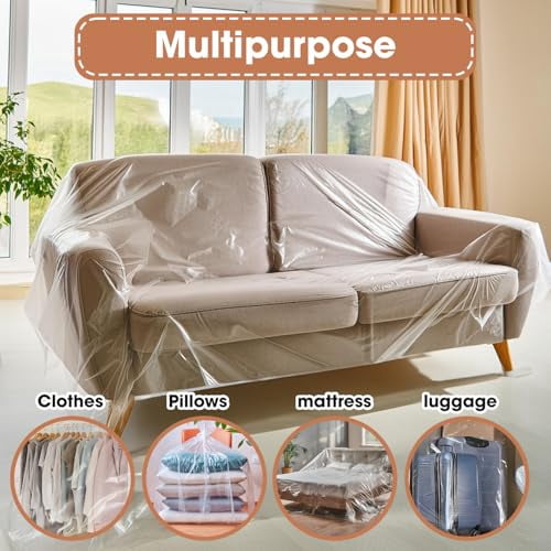 Heavy-Duty Clear Plastic Loveseat Covers, Waterproof Sofa Protectors for Dust, Dirt, and Moisture, Universal Fit Slipcovers for Furniture Protection (36x18x84x40 Inches)