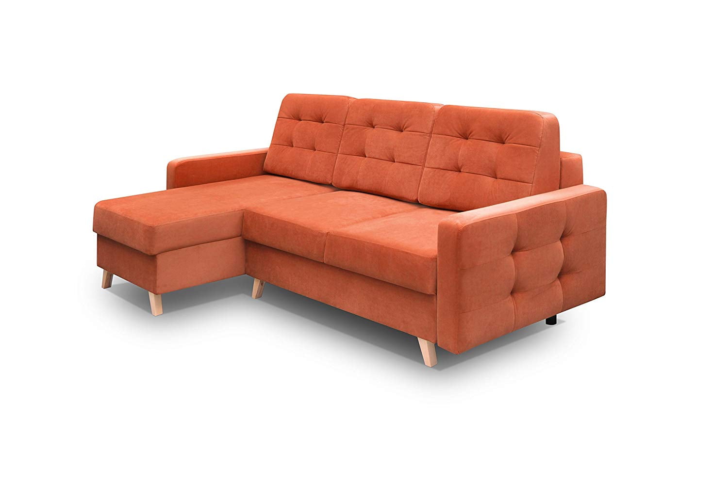 Vegas Futon Sectional Sofa Bed, Queen Sleeper with Storage Orange