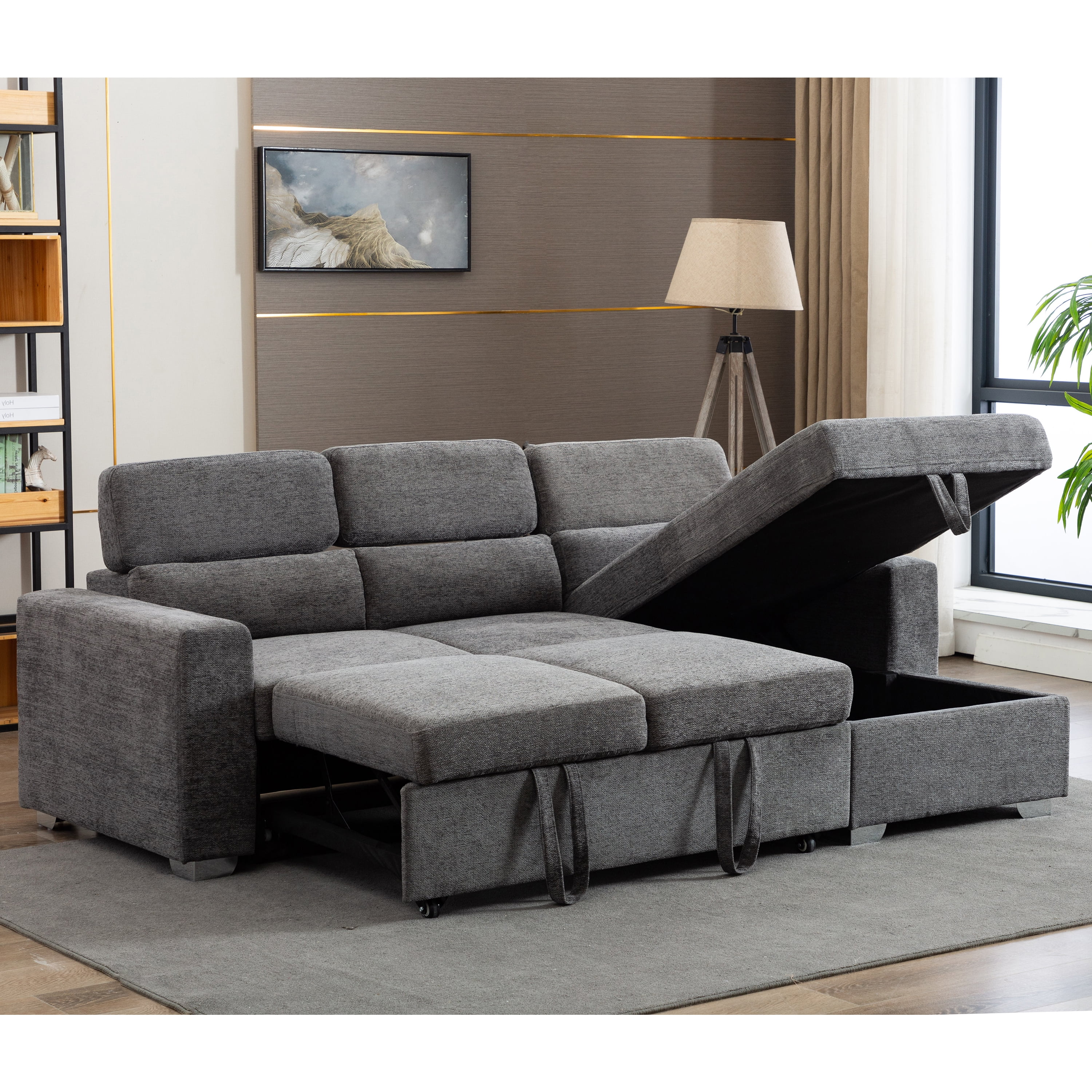 Modern Mid-Century Pullout Sectional Sleeper Sofa with ...