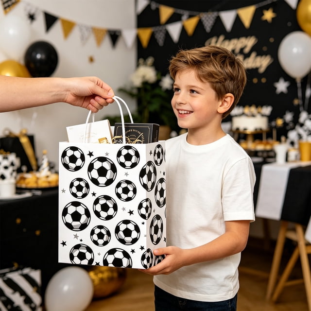 Bolsas de regalo para fiestas de fútbol, bolsas decorativas con temática futbolística para fiestas, bolsas de obsequios de cumpleaños: papel resistente, superficie lisa para decorar, ideales