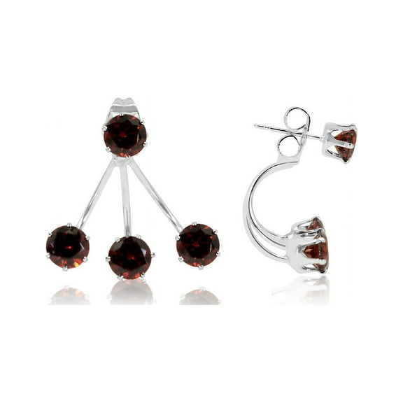 925 Sterling Silver Genuine Garnet Tree Stud Earrings