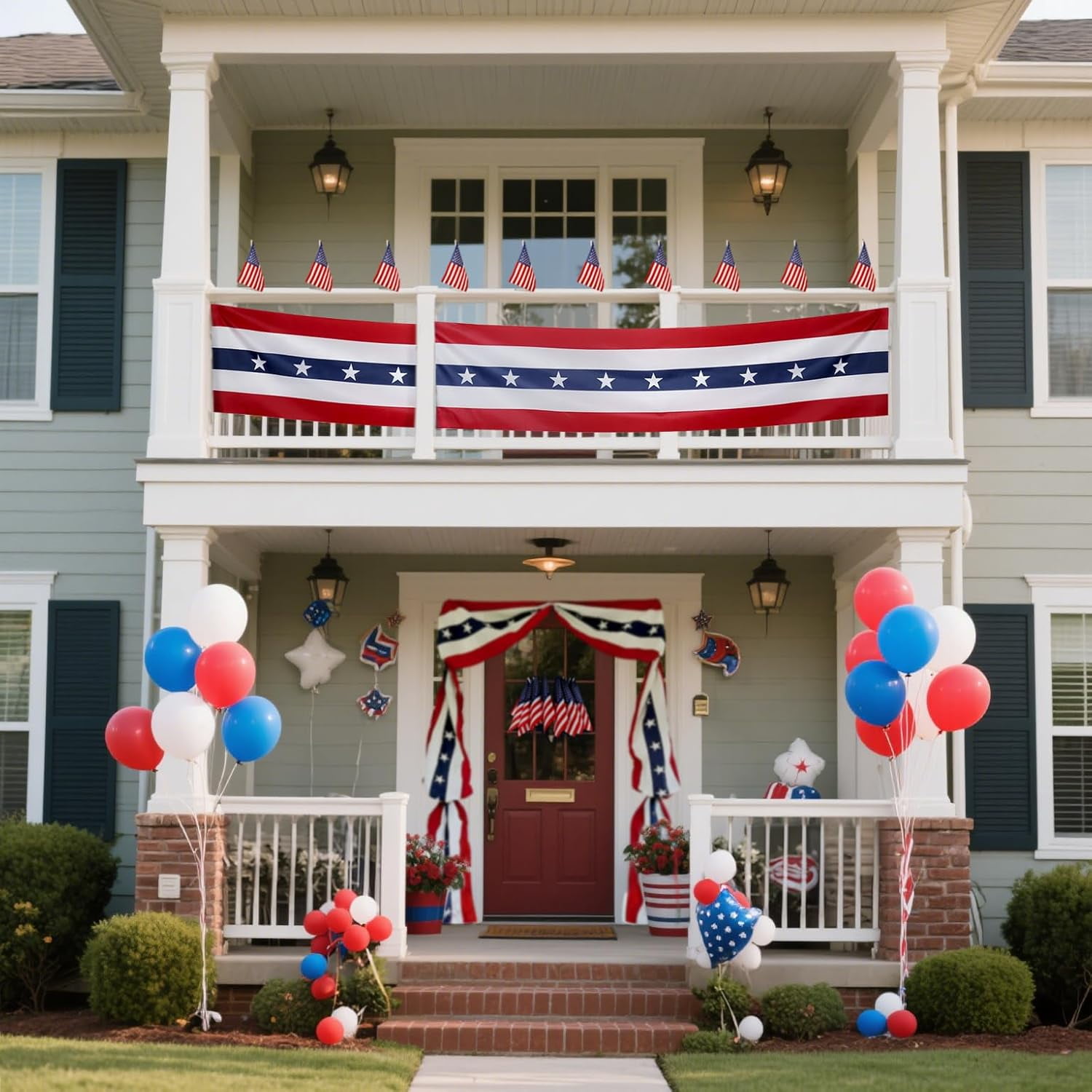 VZQI Patriotic Door Decorations Set, American Flag Bunting with Stars, Front Door Display for 4th of July