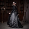 thumbnail image 5 of Sorvello Women's Halloween Gothic Dress Treehouse Thorn Pattern Lace Chiffon Long Sleeve Round Neck Maxi Dress Party Witch Cosplay Costume Evening Gown for Women Gray L, 5 of 8