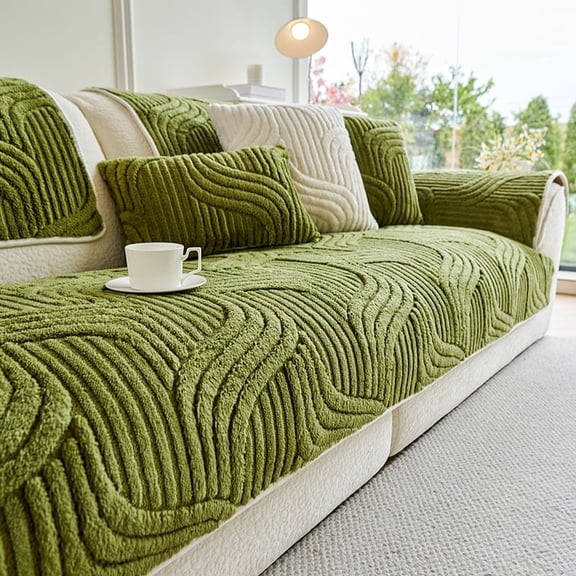 XmhyTop-A 90x180cm Couch Slipcover, Ultra Soft Fuzzy Plush Furniture Protector Sofa Cover, 1-Piece Sectional Chair Cover for Living Room,Green
