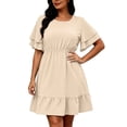 thumbnail image 2 of Karymi Plus SizePolka Dot Ruffle Sleeve Dress, Round Neck Elastic Waist Tiered Flounce Hem Casual A-Line Summer Dress Easter Dress, 2 of 7