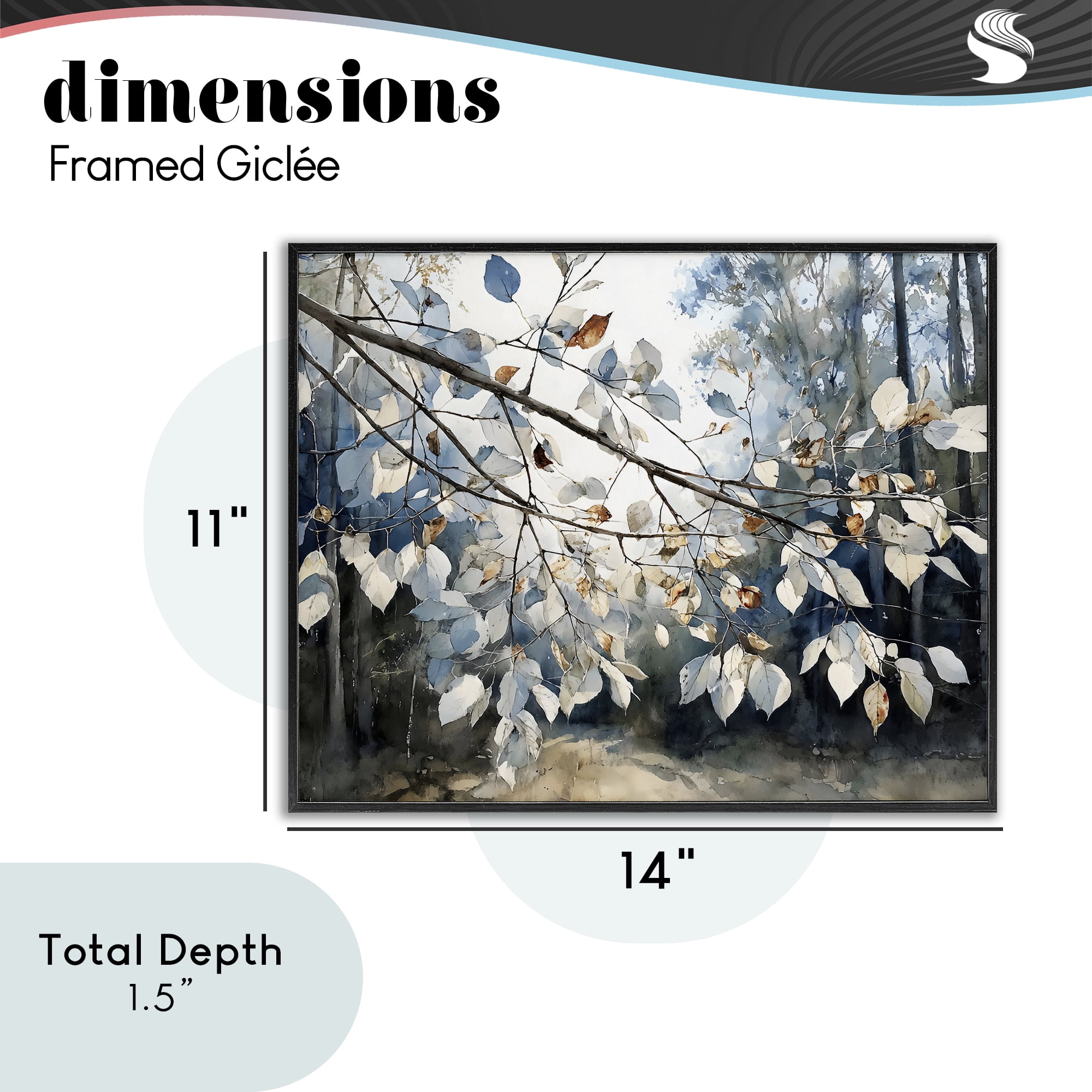Stupell Industries Blue Fall Branch Leaves Black Framed Giclee Art, design by Franklyn Gregory