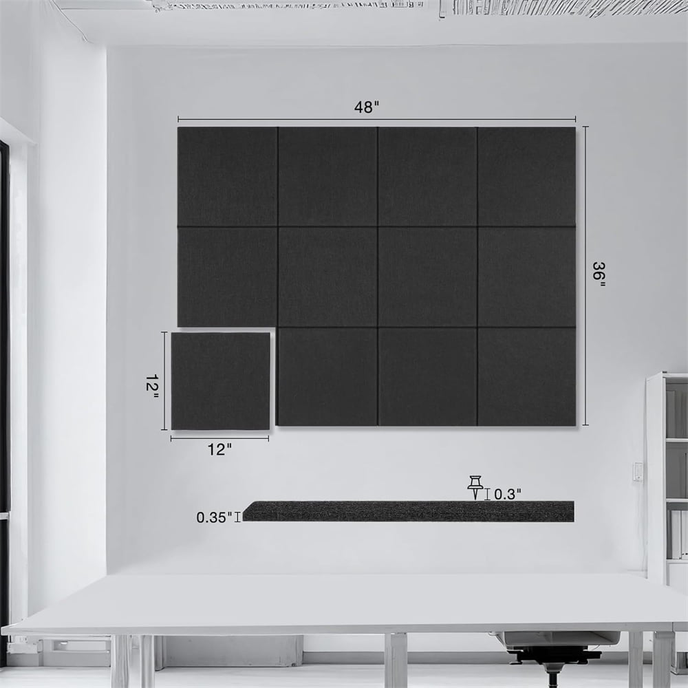 Yahome 12Pcs Black Large Cork Board Each 12 Inch Felt Bulletin Boards with Safe Removable Adhesive Tabs and Push Pins Easy to Install Cork Boards Felt Board