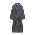 thumbnail image 4 of Aboser Womens Flannel Long Robes with Pockets Fluffy Fleece Sleepwear Warm Winter Plush Bathrobes Belted Shawl Collar Pajamas Comfy Maxi Length Bathrobe Dark Gray M, 4 of 4