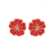 Crunchy Fashion Handmade Beaded Flower/Floral Bohemian Statement Red Seed Bead Stud Summer Earrings Mother's/christmas Day Gift for Women