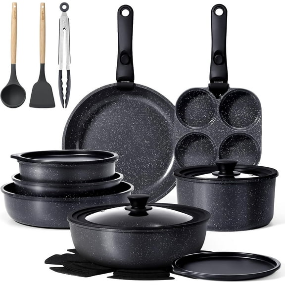 Ceramic Pots and Pans Set Non Stick, Detachable Handle Cookware Sets, Healthy Dishwasher Oven Safe, Induction Kitchen Pot and Pan