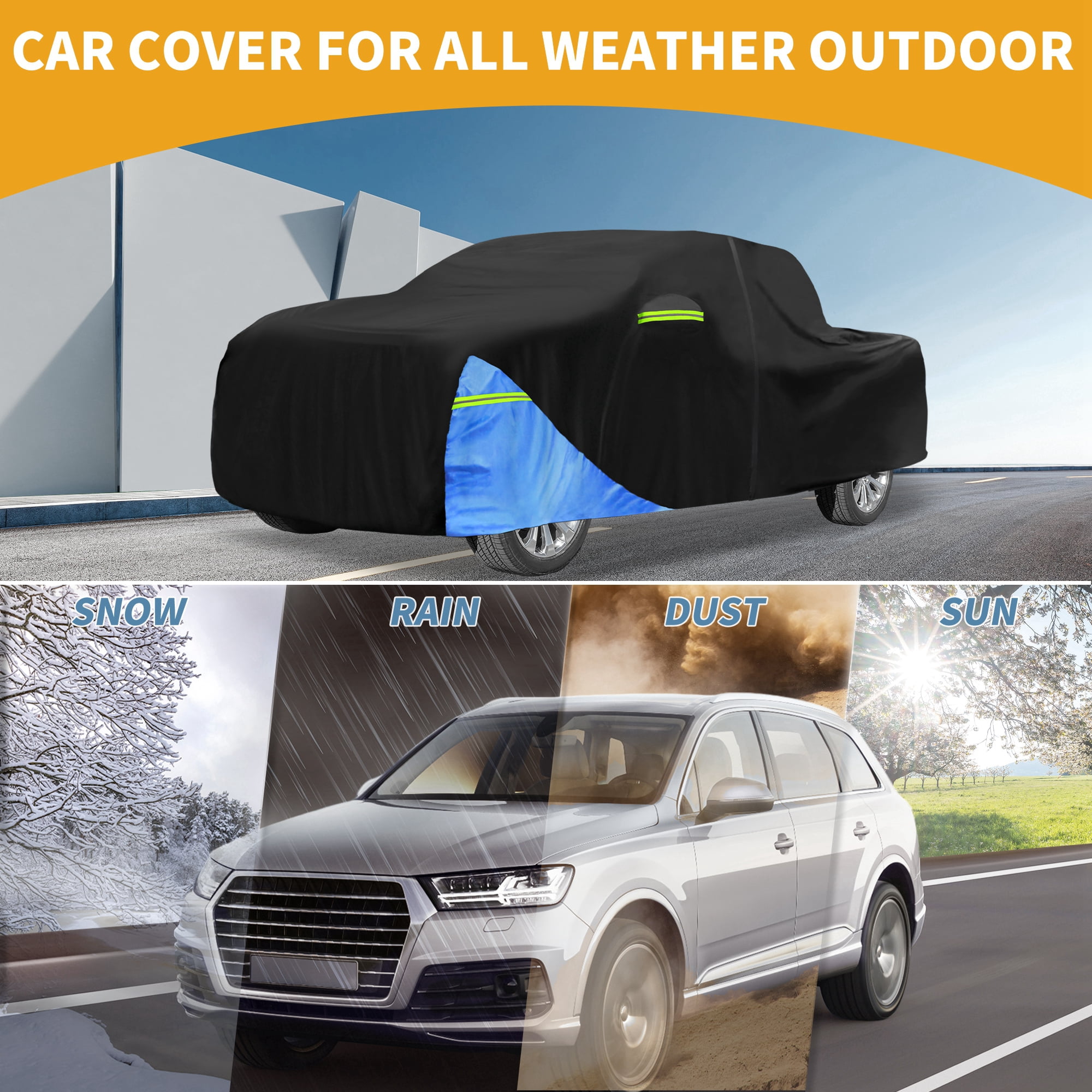Unique Bargains Full Car Cover 210D Oxford Black Blue 236.22"x80.71"x66.93"