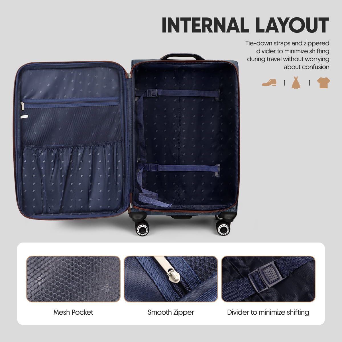 20" Softside Carry On Luggage Airline Approved Lightweight Expandable Soft Shell Suitcase with Spinner Wheels, XJ2511#2