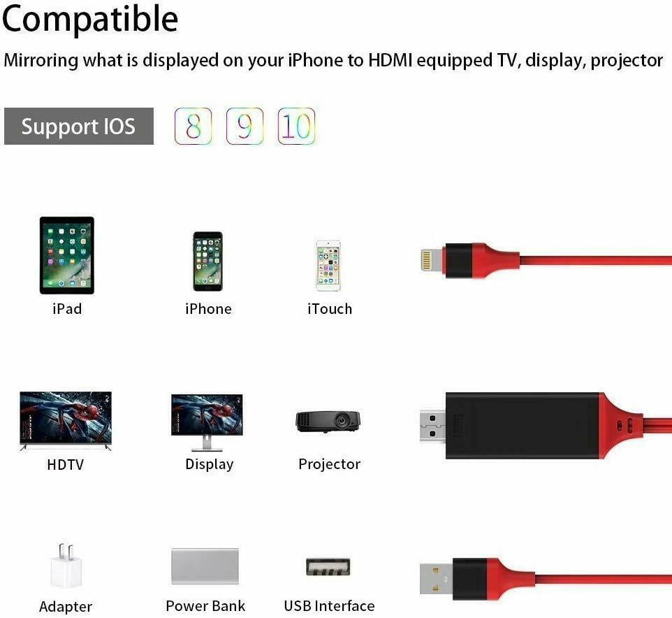 Compatible with iPhone iPad to HDMI Adapter Cable Aictoe Digital AV Adapter 1080P HDTV Cord Compatible with iPhone 11 Pro Xs MAX XR X 8 7 6s Plus iPad to TV Projector Monitor 