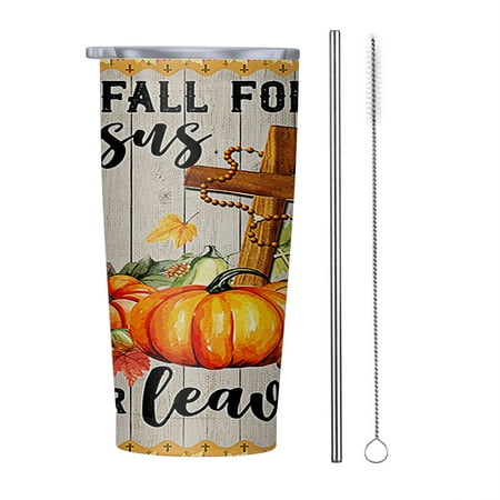 

Fall Jesus Cross Fall For Jesus He Never Leaves Thanksgiving Halloween Pumpkins 20oz Tumbler Insulated Stainless Steel Water Bottle Portable Travel Coffee Tea Mug Cup
