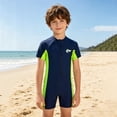 thumbnail image 2 of Tfken Swimwear Bodysuit For Kids Boys Summer Rash Guard Swim Onesie Swimsuit Short Sleeve Beach Swimming Quick-Dry Chlid Breathable Bathing Suits Size 9-10 Years Blue, 2 of 8