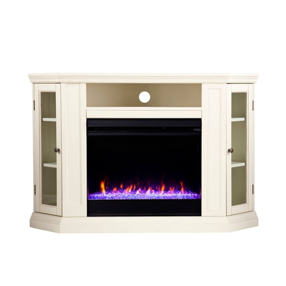 Southern Enterprises 48" Ivory Solid Convertible Electric Fireplace with Media Cabinets
