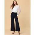 thumbnail image 3 of Allegra K Pantalones Largos Rectos De Trabajo Con Dobladillo Con Abertura Y Botones Para Mujer Azul marino oscuro L, 3 of 5