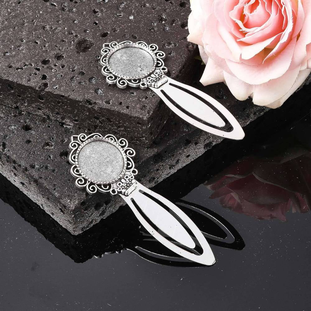 100pcs style Bookmark Cabochon Settings Cadmium Free & Lead Free Silver Tray: 20mm 81x31x4mm