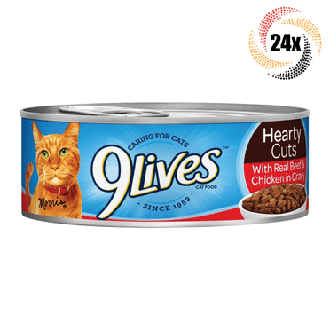 24x Cans 9Lives Hearty Cuts Real Beef & Chicken in Gravy Cat Food 5.5oz