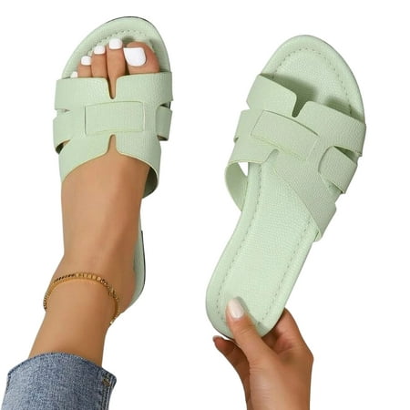 

Miluxas Summer Sandals Clearance Women s Crocodile Embossed Flat Sandals Cross Strappy Open Toe Slide Sandals Mint Green 9.5(43)