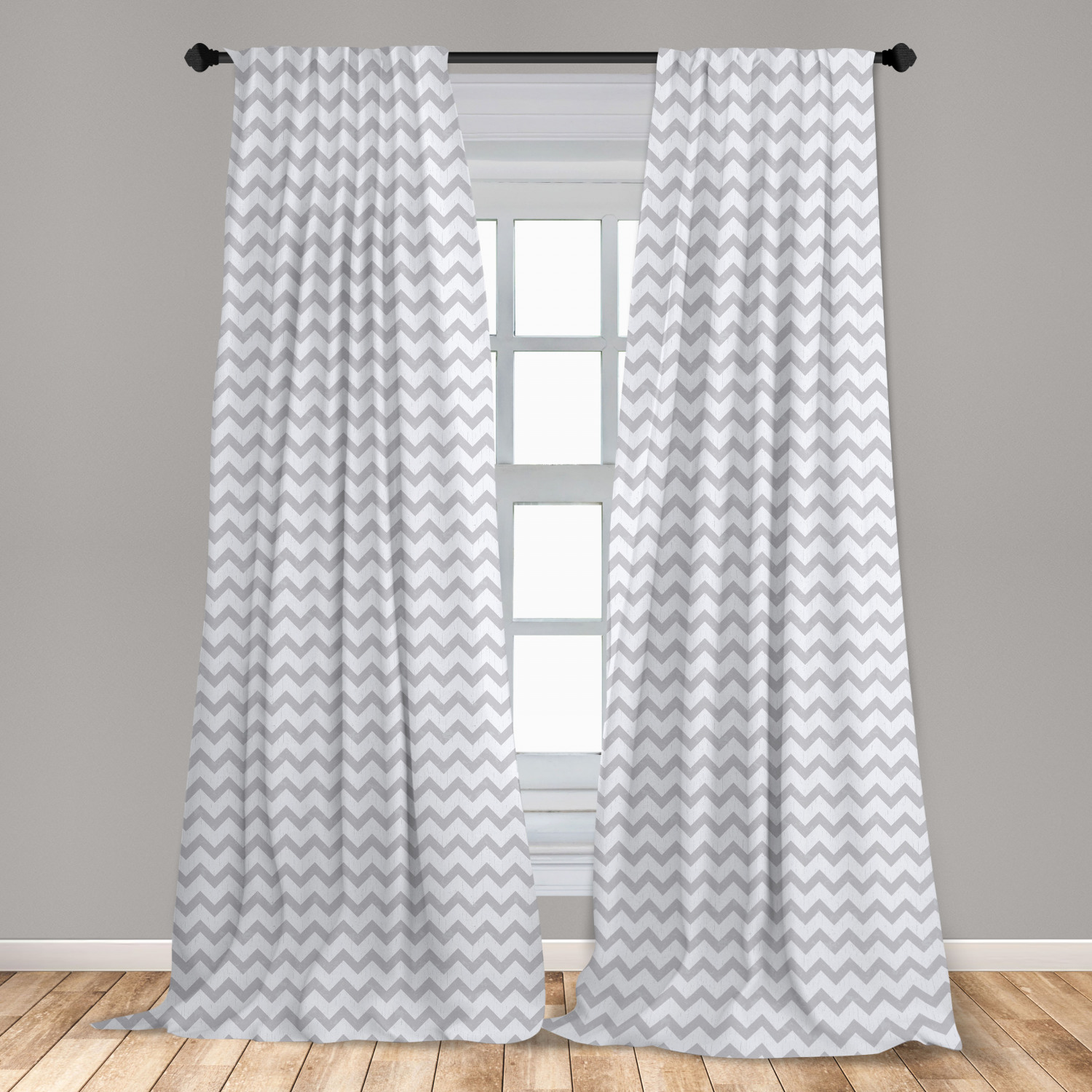 Grey and White Curtains 2 Panels Set, Chevron Pattern Zigzag