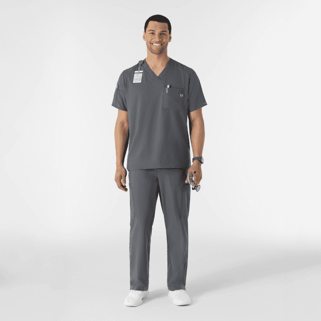 Uniforme médico con filipina cuello en V y pantalón Cargo para hombre color gris - Marca Wink