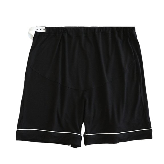 Rggeeun Women Shorts Solid Color Elastic Waist Knit Soft Lightweight Loose Fit Pleated With Adjustable Tie For Summer Splash Fun Cute Hot Pants,Black,L