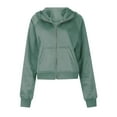 thumbnail image 6 of QUYUON Crop Sweatshirts for Women Lightweight Long Sleeve Cropped Zip up Hoodie with Pockets Drawstring Full Zip Thin Hooded Jackets Women's Casual Workout Long Sleeve Crop Tops Green XL, 6 of 7