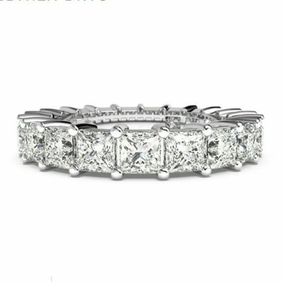 Full Eternity Wedding Band/ 6.00 Cts Princess Cut Moissanite Diamond Ring/ Stacking Eternity Ring/ Engagement Ring For Gifts , Wedding Ring