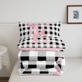 thumbnail image 5 of Manfei Geometric Plaid Monogram Print E Queen Comforter Set,Princess Bowknot Comforter Sets Queen,Pink Reversible,3pcs,1 Comforter and 2 Pillowcases, 5 of 7