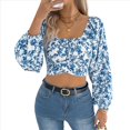 thumbnail image 1 of Top Corto Floral para Mujer, con Escote Cuadrado y Lazo en la Espalda, Sin Espalda. Azul M, 1 of 9
