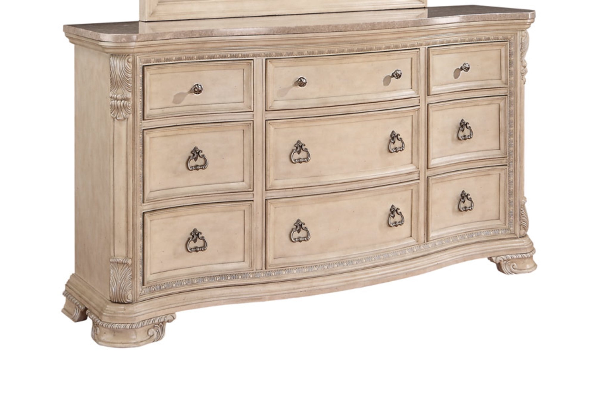 Emerald Home Riviera Alabaster Cream Dresser with Carved Wood Moldings