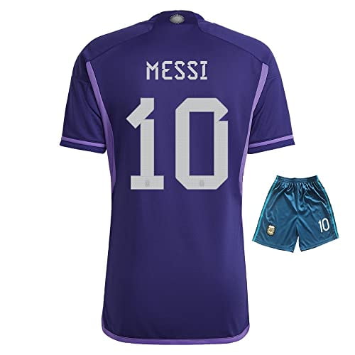 Argentina Away #10 Lionel Messi Kids Soccer Jersey & Shorts Set Youth