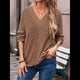 thumbnail image 4 of Camisa de Larga de Otoño para Mujer, Cuello en V, Jersey de Punto, Túnica, Camisa Formal Informal para Mujer Caqui M, 4 of 7