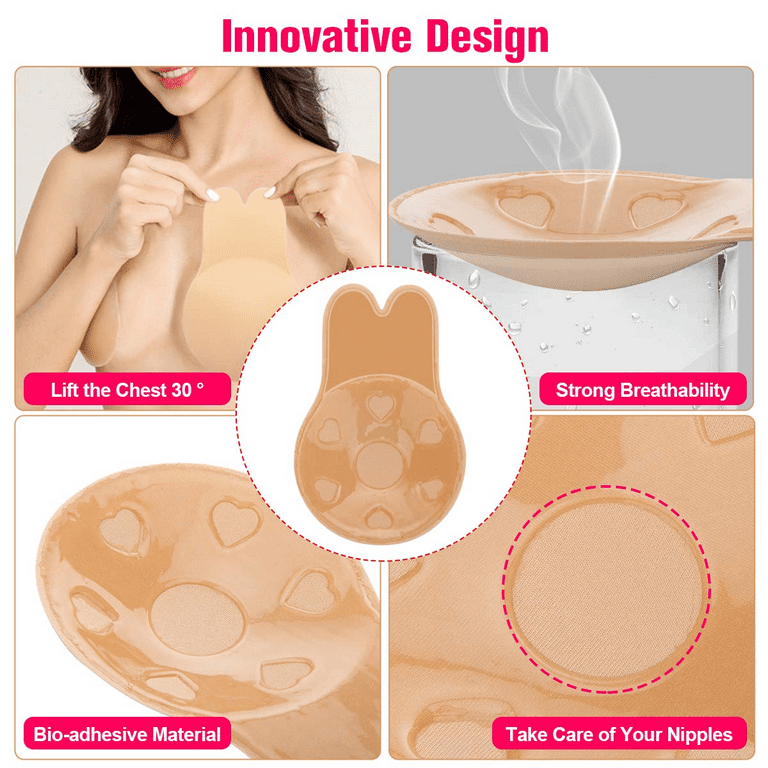 SV Women Lift up Invisible Bra Tape Push up Strapless Bra Self Adhesive  Backless Sticky Bra Rabbit's Ears Shape Breast Lift Petals Reusable Beige