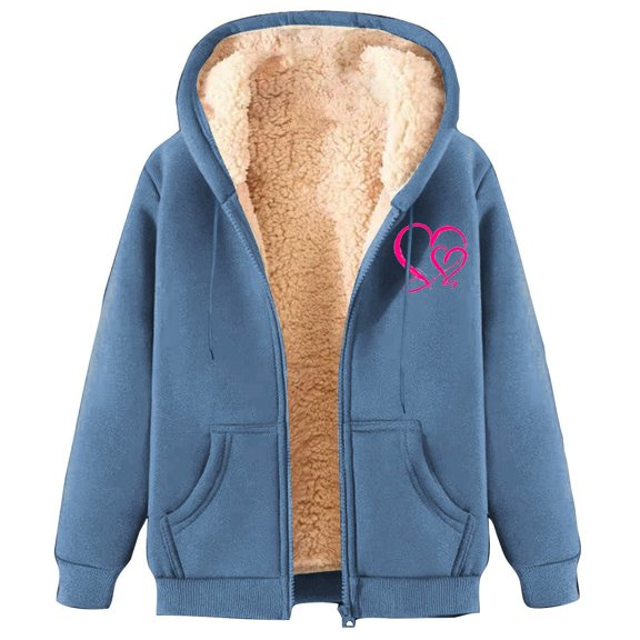 FNFHFY Womens Zip Up Hoodies Casual Thicken Fleece Lined Printed Hoodie Long Sleeve Drawstring Hooded Sweatshirt Fall Winter Thermal Coats