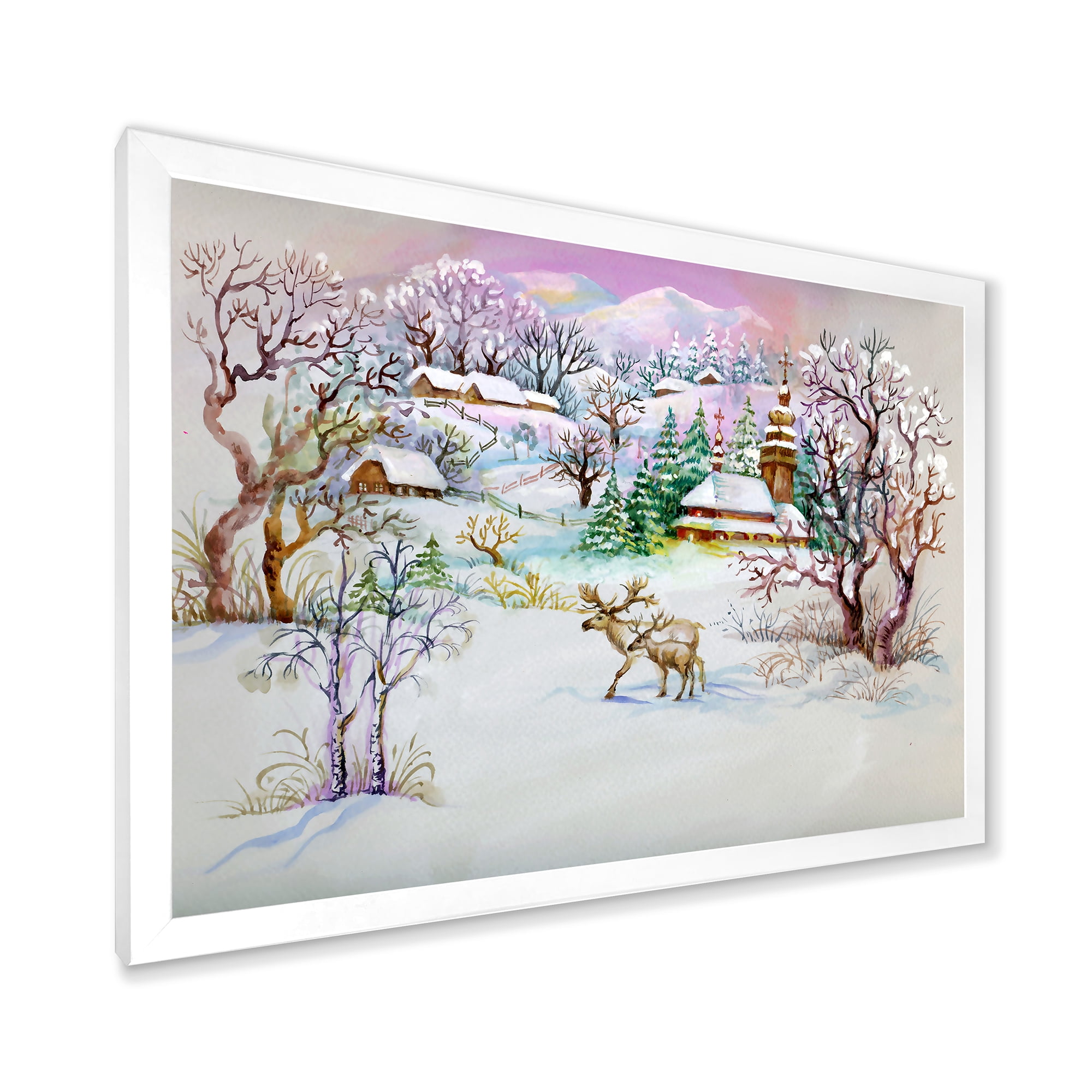 Designart 'Winter VIllage Life Landscape' Traditional Framed Art Print