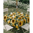 thumbnail image 3 of Square Outdoor Tablecloth with Umbrella Hole Sunflower Outside Table Cloth Waterproof Patio Table Cover Vintage Spring Floral Botanical Yellow Green Zipper Tablecloths for Picnic Camping 60x60 Inch, 3 of 8