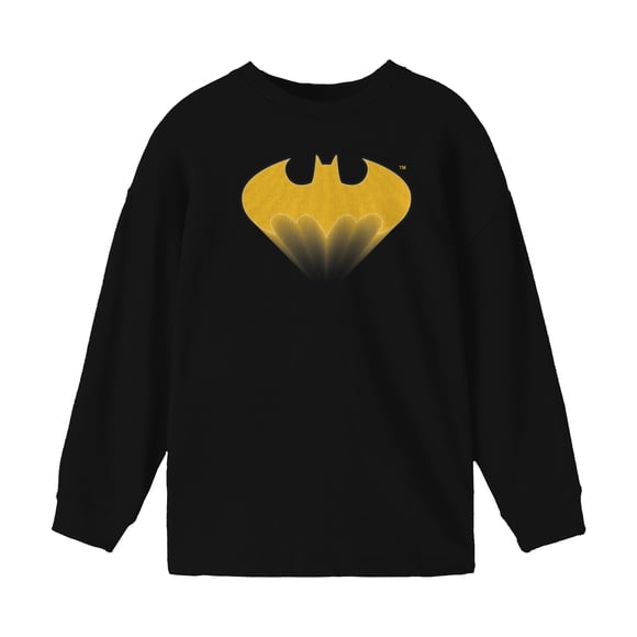 Batman Rising Yellow Logo Boy's Black Long Sleeve Shirt-S