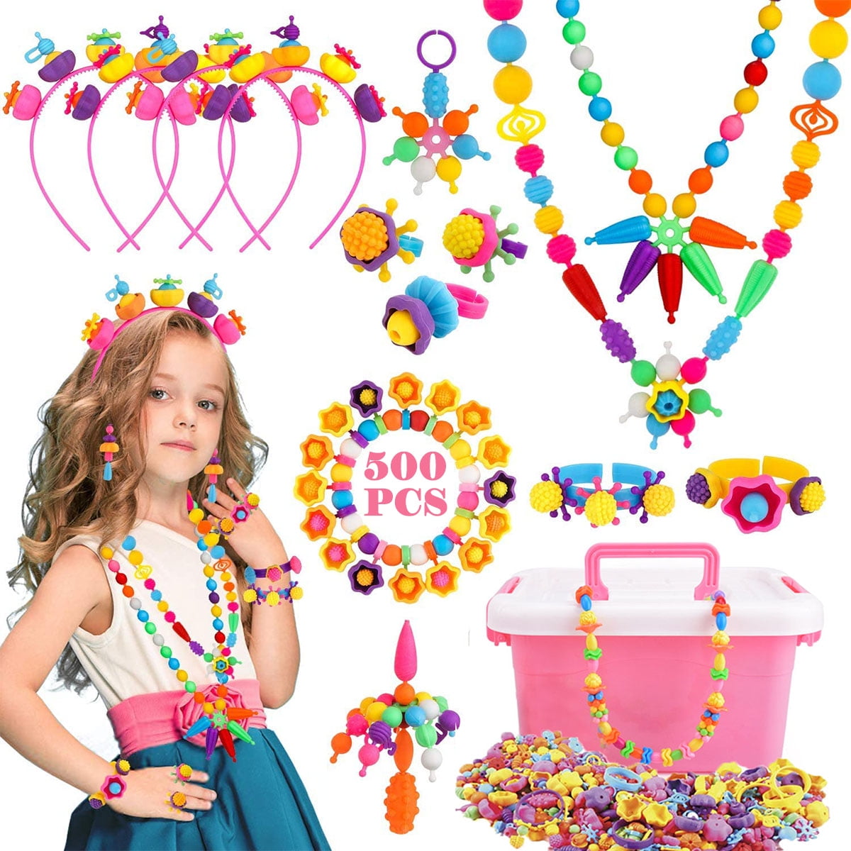 500pcs Kids Jewelry Pop Art Beads DIY Crafts Birthday Party Gifts Girls Toys 