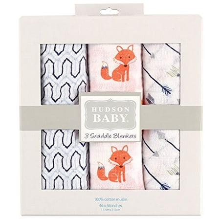 Hudson Baby Infant Boy Cotton Muslin Swaddle Blankets, Foxes, One Size