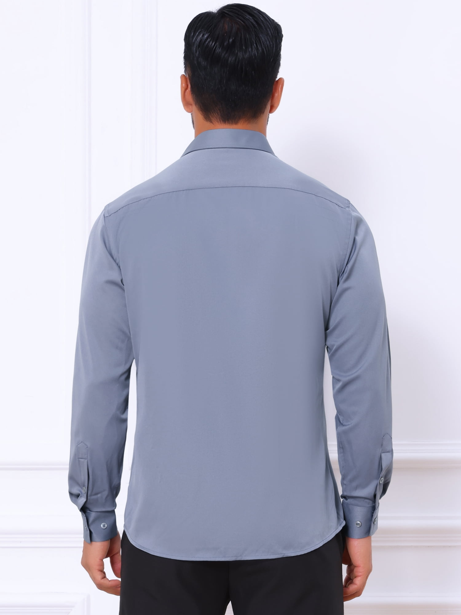Unique Bargains Men's Long Sleeve Regular Fit Business Button Down Formal Shirt S Grey