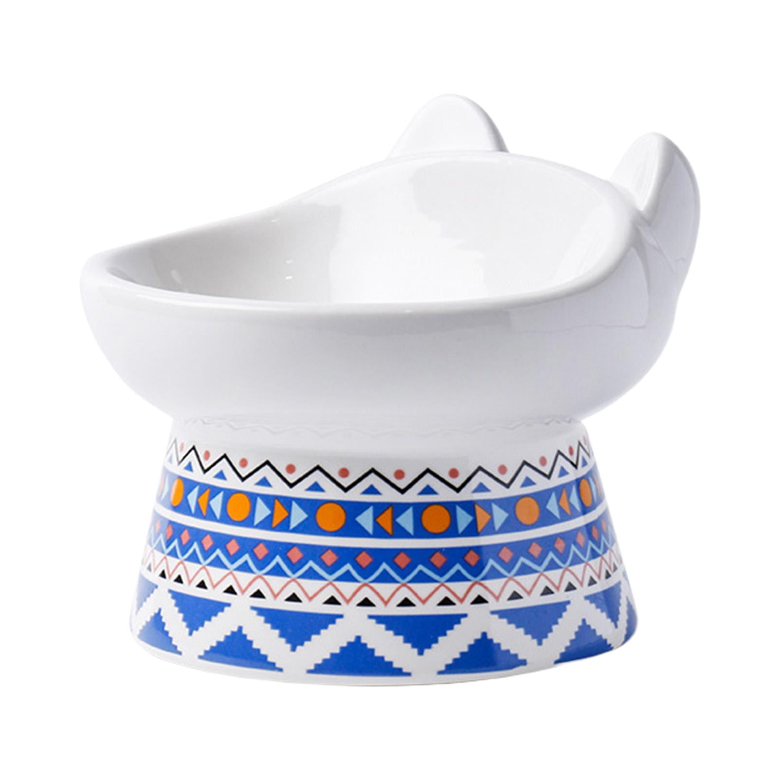 Single Bowl for Cat Dog Elevated Bowl Water Food Feeder Watering Dish Drinking Non Slip Container Ceramic Bowl Neck Protective Bowl for Cats Blue