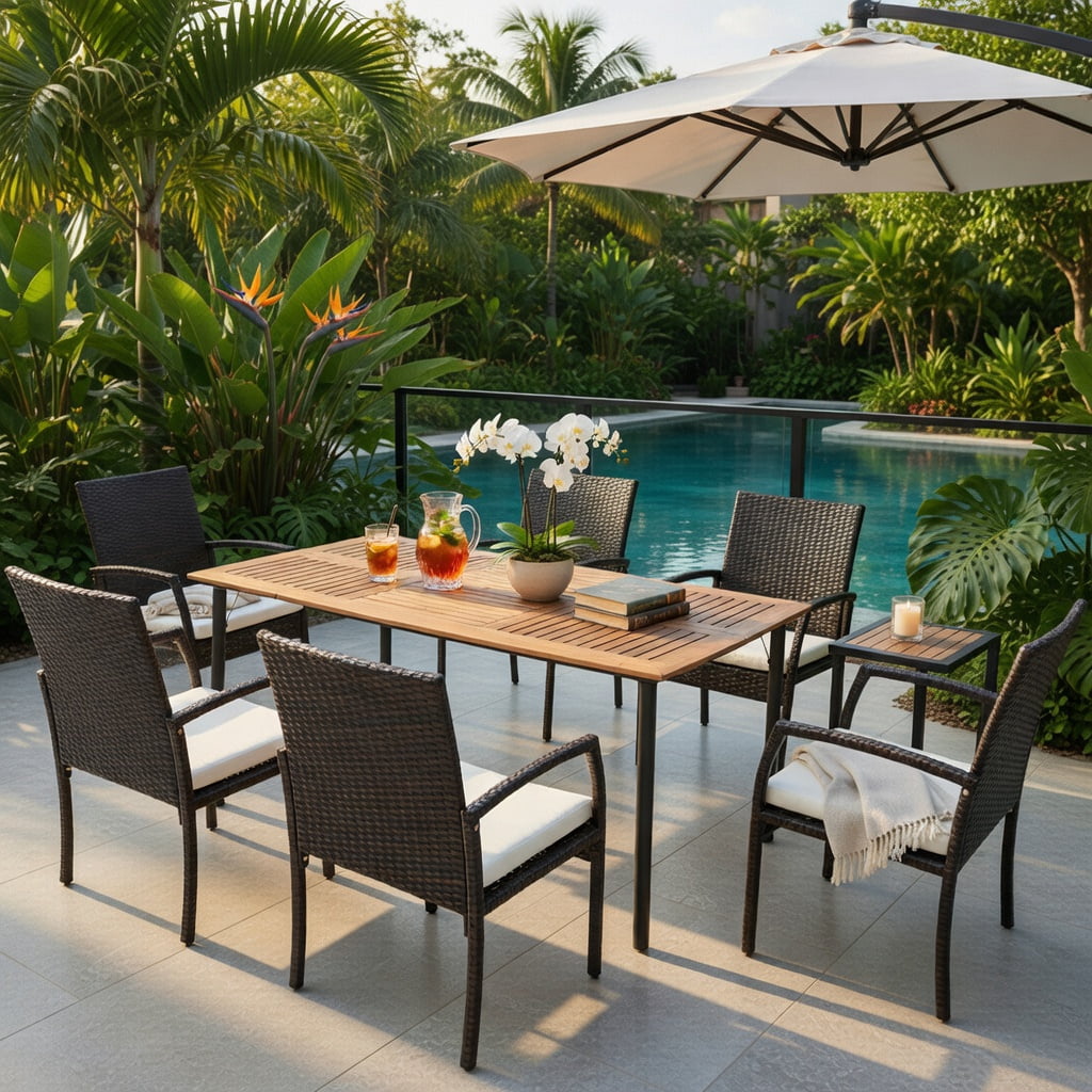 Hommoo 4-Piece Wicker Patio Dining Chair Set with Off-White Zippered Cushions, PE Rattan Outdoor Armchairs for Backyard, Porch & Poolside, Brown