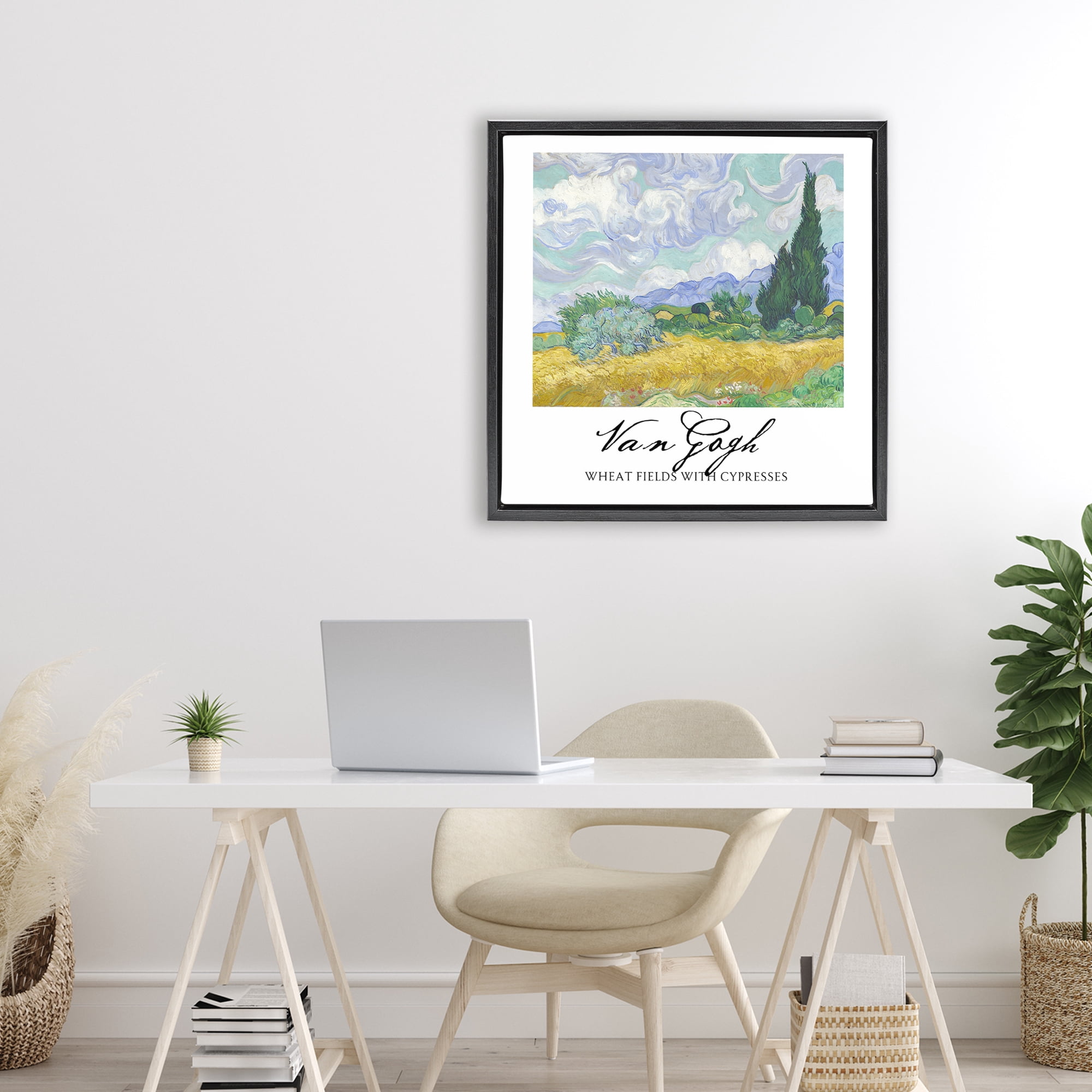 Stupell Industries Van Gogh Wheat Field with Cypresses Black Framed Floater Canvas Wall Art, design by Vintage Hustle