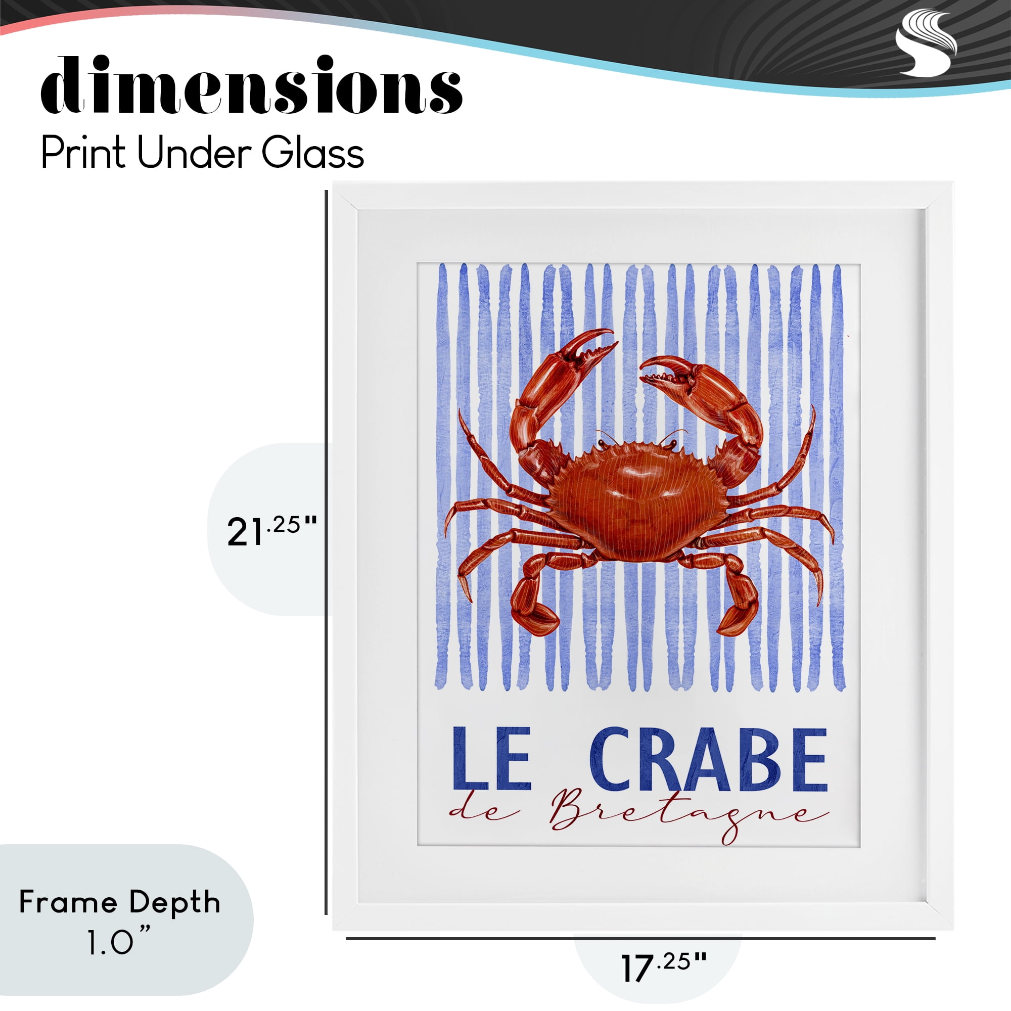Stupell Industries Le Crabe Nautical Stripes White Framed Print Under Glass, design by Kim Allen