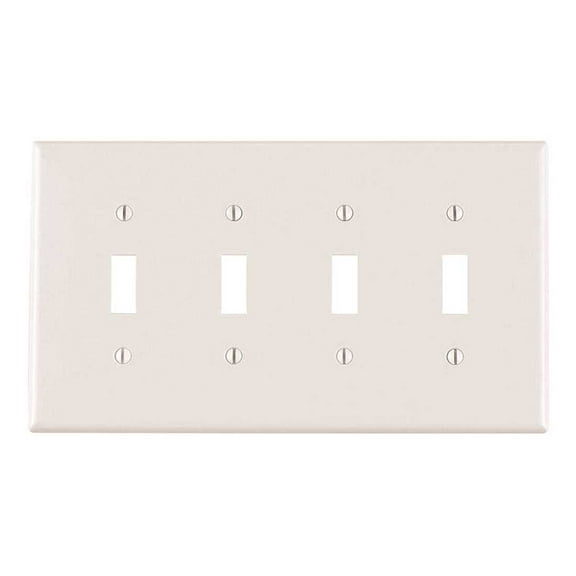 Leviton PJ4-W 4-Gang Toggle Switch Wall Plate, Midway Size Cover, Unbreakable Thermoplastic, White