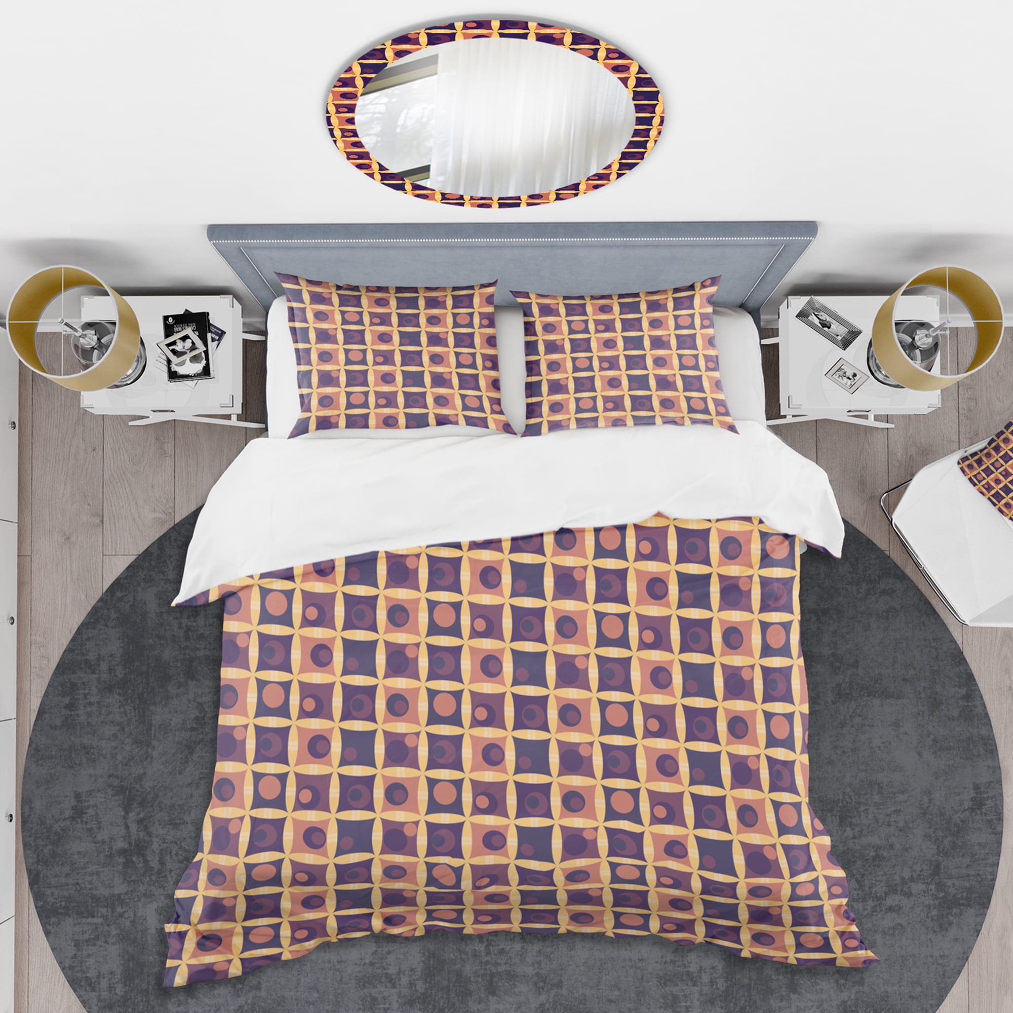 Designart 'Retro Grid in Orange' Mid-Century Modern Duvet Cover Set