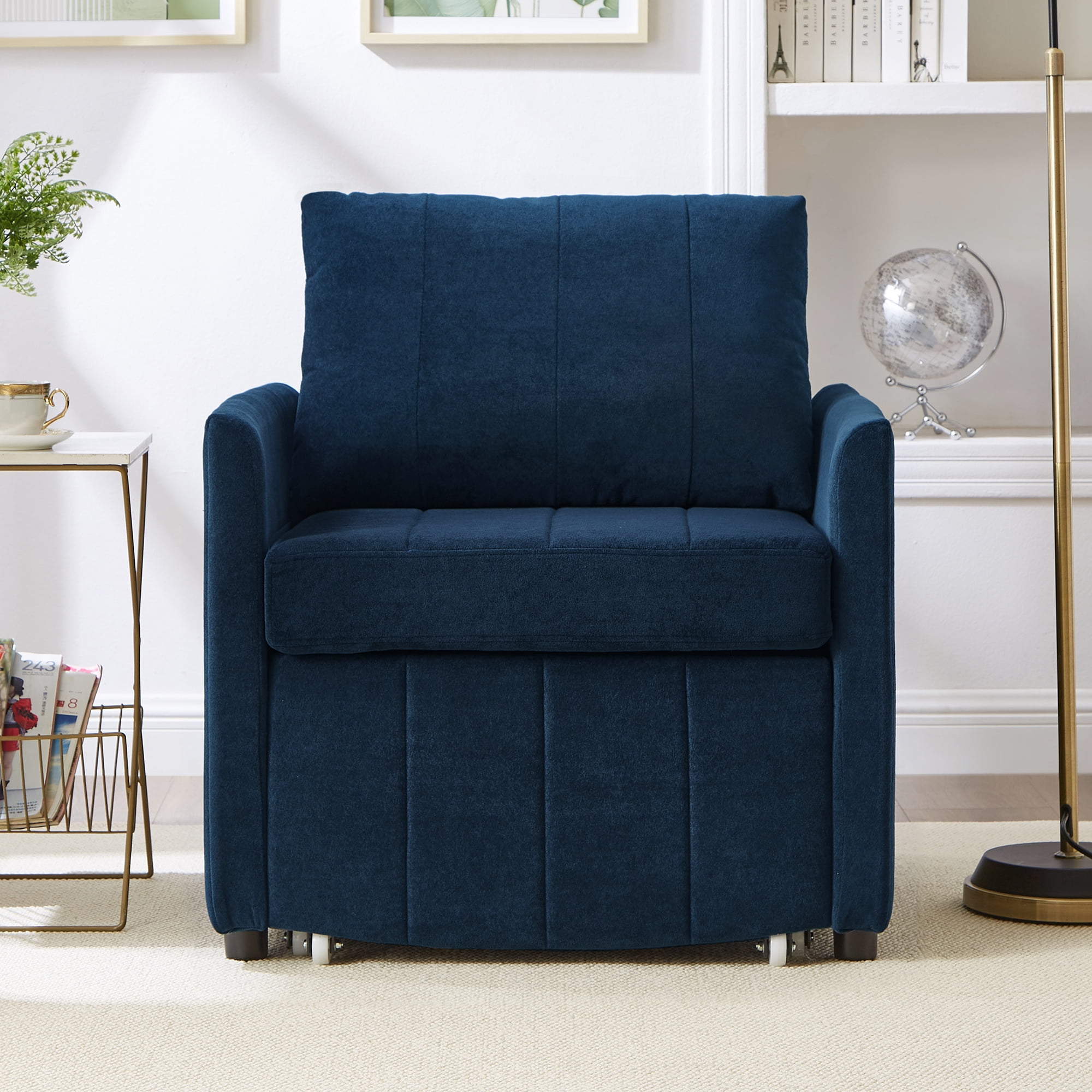 Euroco Multi-Functional Convertible Sofa Bed Chair with 5 Reclining Positions, Hidden Storage, Chenille Upholstery, and Side Pockets – Space-Saving Sleeper for Small Spaces
